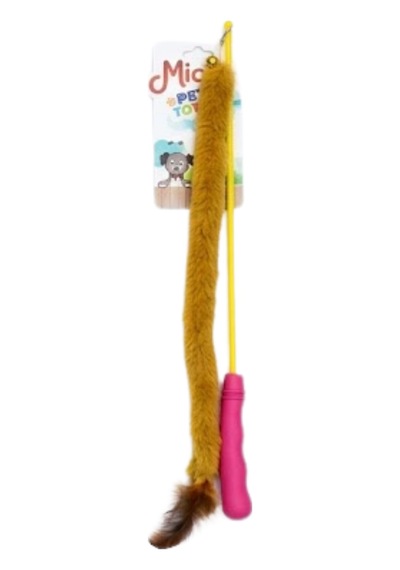 Peluşlu Tüylü Kedi Olta Oyuncağı Sarı-pembe