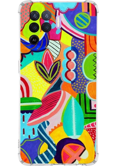 Oppo A94 Uyumlu Retro Color 6 Baskılı Şeffaf Köşe Korumalı Antişok Kılıf