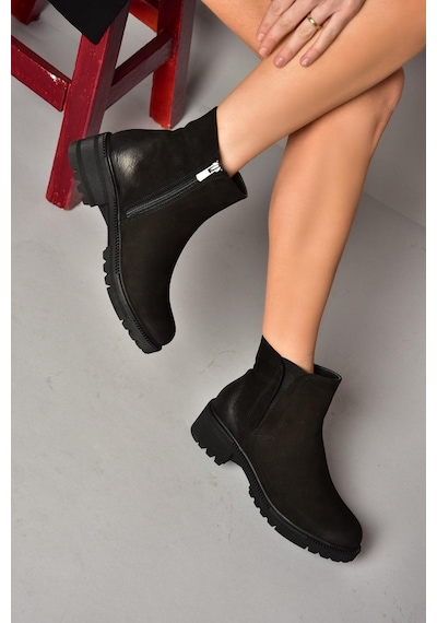 Fox Shoes J654011901 Siyah Hakiki Deri Nubuk Kadın Bot Siyah-Nubuk Siyah