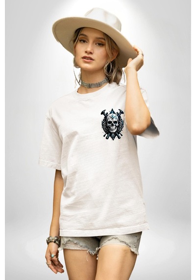 Cadılar Bayramı Kuru Kafa Beyaz Oversize Unisex Ön Ve Sırt Baskılı Tişört Beyaz Cadılar Bayramı Kuru Kafa Beyaz Oversize Unisex Ön Ve Sırt Baskılı Tişört Beyaz