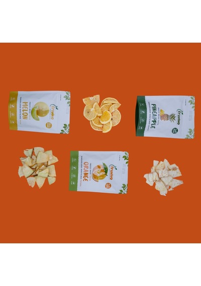 Fruvivo 3'lü Freeze Dry Paket - Kavun + Portakal + Ananas Tropikal Ferah - Dondurularak Kurutulmuş Meyve Cipsi Şeker İlavesiz %100 Doğal Vegan 55 G
