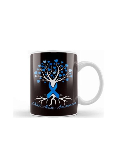 Blue Ribbon Tree Heart Child Abuse Prevention Month Support Kupa Bardak Porselen Karışık