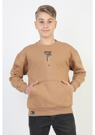 Kanguru Cepli Bisiklet Yaka Erkek Çocuk Sweatshirt-90901 Kahverengi