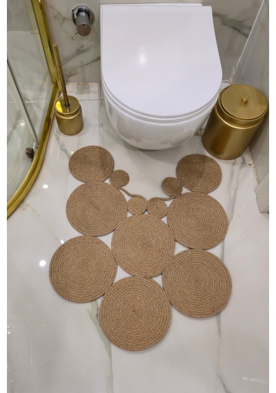 El Yapımı Bohem Jüt, Hasır, Paspas, Banyo Paspası, Klozet Önü Paspası, Klozet Paspas, Çift Taraflı Bej