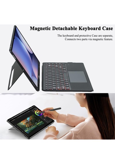 Samsung Galaxy Uyumlu Tab S10 Ultra/s9 Ultra/s8 Ultra 14.6inç İçin İle Uyumlu Magic Keyboard Işıklı Mag Touchpad Blutooth Işıklı Standlı Klavyeli Kılıfı