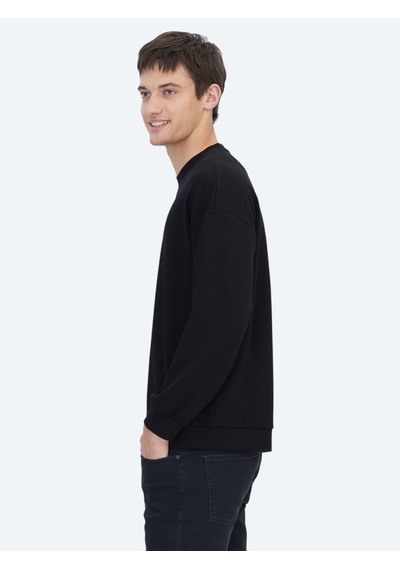 Kip Siyah Bisiklet Yaka Baskılı Sweatshirt Siyah -