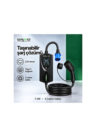 7 Kw 32a Taşınabilir Elektrikli Araç Şarj Cihazı Type 2 5 Metre Kablo Ip67 2 Yıl  - 938842549