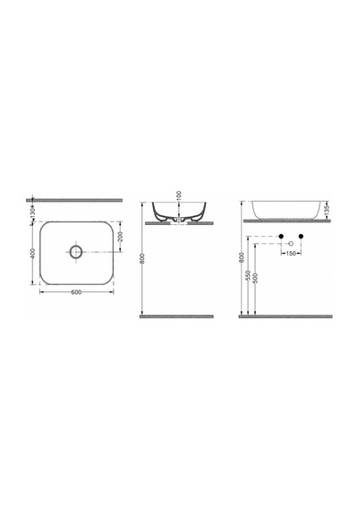 Dura Bagno Orfe Çanak Lavabo 60x40 Cm. Batarya Deliksiz Tezgah Üstü Beyaz 5851
