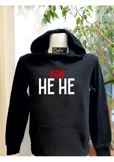 Pisa Art Unisex Siyah Kapüşonlu Yaw He He Baskılı Sweatshirt Hrmsw1408 Siyah
