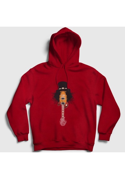 Presmono Unisex Guitar Guns N' Roses Slash Kapüşonlu Sweatshirt Kırmızı
