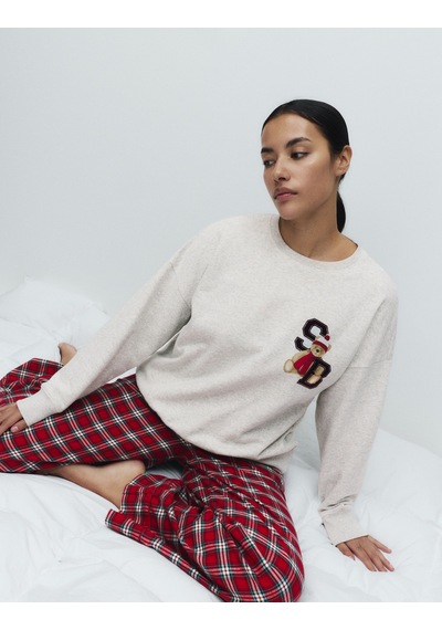 Marks & Spencer Saf Pamuklu Spencer Bear Pijama Takımı T37002274J Gri