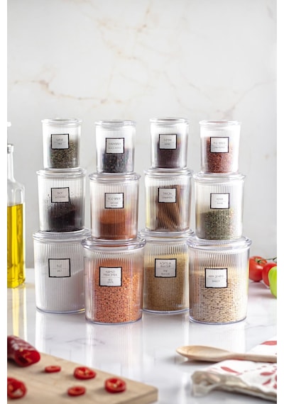12'li Barok Yuvarlak 3 Boy Kavanoz Seti & Saklama Kabı & Erzak Kabı 4 1000 Ml, 4 500 Ml,4 250 Ml Çok Renkli