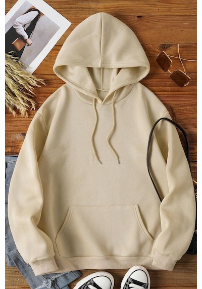 Uyguntarz Rahat Kalıp Unisex Oversize Sweatshirt Bej
