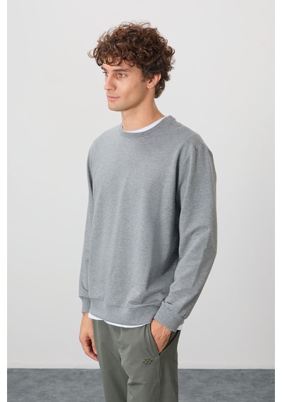 Air Jones Tommy Life Gri Melanj Pamuk Yumuşak Dokulu Standart Fit Basic Erkek Sweatshirt - 88363 GRİ MELANJ