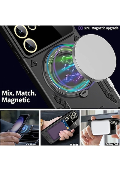 Samsung Galaxy Uyumlu S25 Ultra Kılıf Magsafe Halkalı Kamera Lens Gold