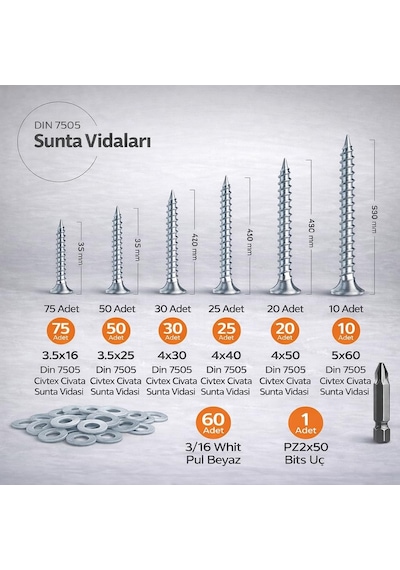 342 Parçalı Vida, Dübel Ve Pul Seti, Dın 7505 Sunta Vidası, Plastik Dübel, Organizer Kutu İle Diğer