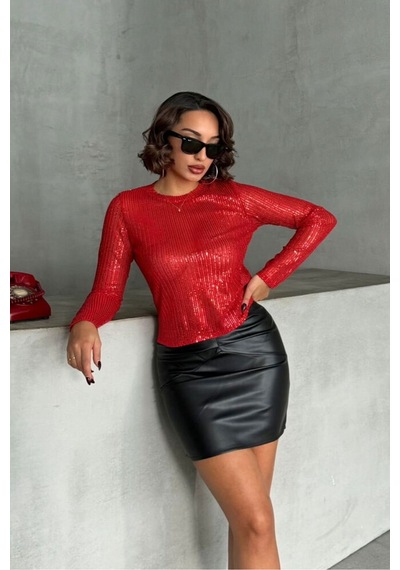 Verymoda Pullu Bluz F1866 Kırmızı