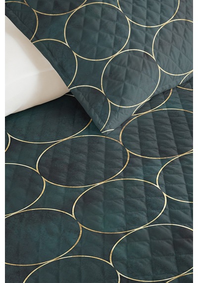 Geometrik Mavi Genç Odası Tek Kişilik Pike Takımı - Modern Altın 160x220 Cm Kapitone Yatak Örtüsü Esintili Doku Hissi
