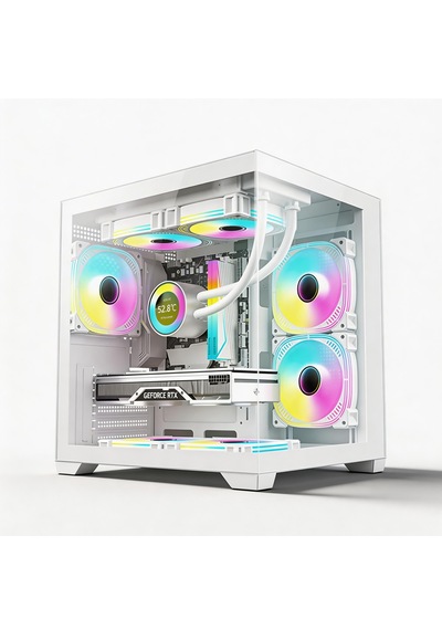 Atheron Eagle Panoramik Micro Atx Gaming Kasa 5x120mm Argb Fan 9 Port Pwm Argb Kontrolcü Temperli Cam Beyaz