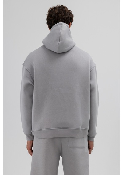 Vamos Basic Oversize Kapüşonlu Sweatshirt Gri