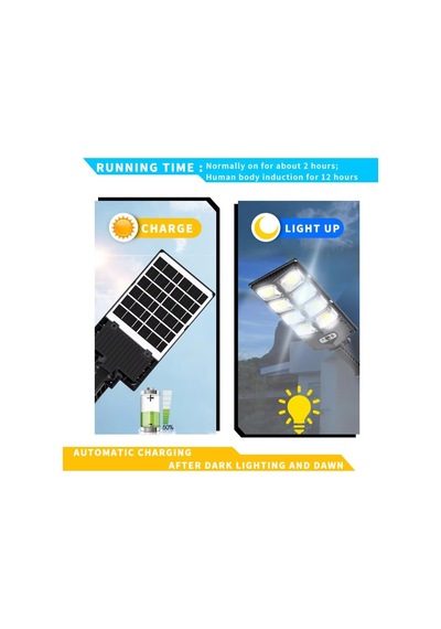 180w Güneş Enerjili Led Sokak Lambası/ Su Geçirmez, Sensörlü, Kumandalı