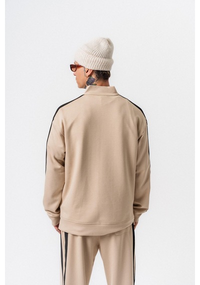 Respire Erkek Şerit Detaylı Yarım Fermuarlı Modal Sweatshirt Bej