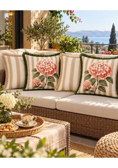 Çizgili Çiçek Desenli 4 Lü Kırlent Kılıfı Seti 45 x 45
