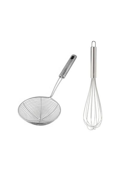 18 Cm Metal Saplı Kevgir Ve 35 Cm Komple Metal Çırpıcı 2 Adet Set Metal Diğer