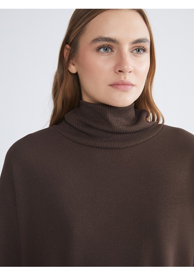 Lcw Everyday Kahverengi Balıkçı Yaka Oversize Kadın Tunik