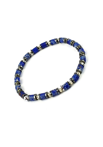 Lapis Lazuli Ve Hematit Taşlı El İşi Tasarım Doğal Taş Bileklik Gümüş 08413474