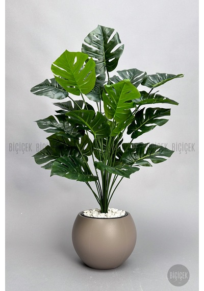 Biçiçek Yapay Monstera Deve Tabani Bi̇tki̇si̇ 65 Cm Mocha Küre Saksıda
