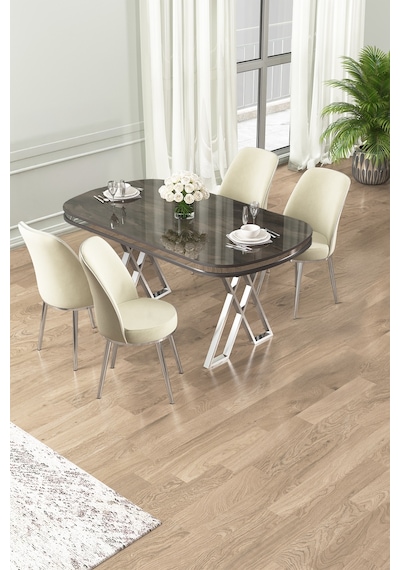 Canisa Lai Serisi 90x168 Lak Panel Antrasit İroni Masa 4 Krem Sandalye Krom Kaplama Ayak Çok Renkli Canisa Lai Serisi 90x168 Lak Panel Antrasit İroni Masa 4 Krem Sandalye Krom Kaplama Ayak Çok Renkli