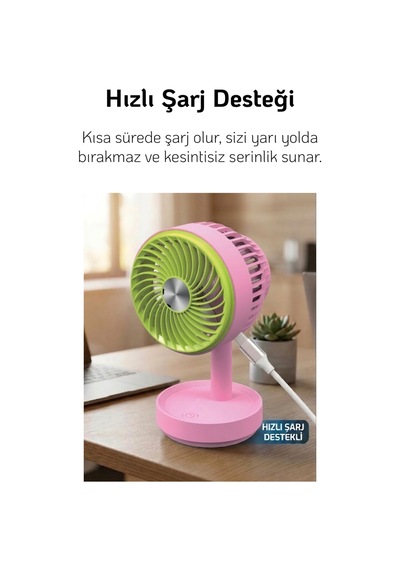El Fanı Masaüstü Vantilatör Soğutucu Teleskopik 3 Kademe Type-c Hızlı Şarj Mini Soğutucu