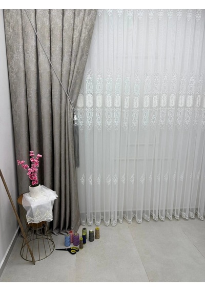 Nivemeshome 2533-2 İris Gümüş 1/3 Pileli Tül Perde Apm Gümüş