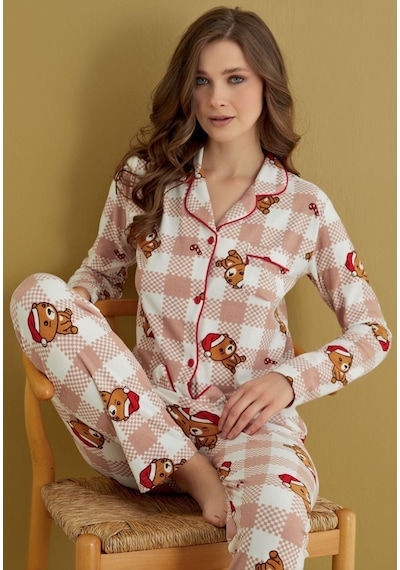 Mutlu City Kadın Soft Kumaş Düğmeli Gömlek Yaka Yüksek Kalite Yılbaşı Pijama Takımı 3026 Vizon Ayıcık Mutlu City Kadın Soft Kumaş Düğmeli Gömlek Yaka Yüksek Kalite Yılbaşı Pijama Takımı 3026 Vizon Ayıcık