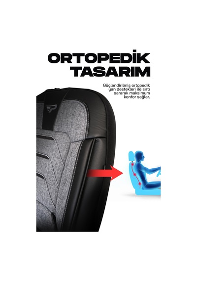 Gri - Siyah Panda Bodrum Serisi Ford Transit 2014+ Araca Özel Keten Ticari Oto Koltuk Kılıfı