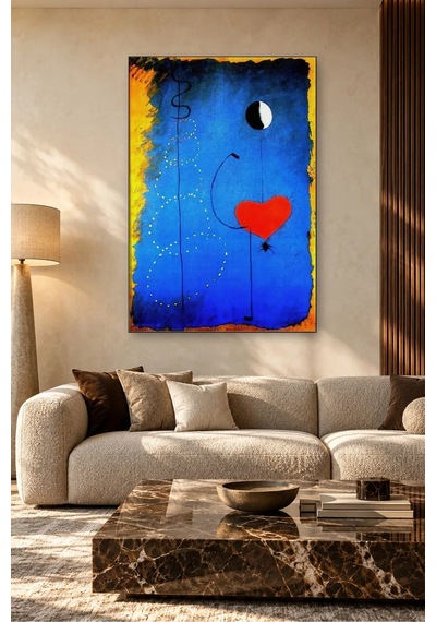 Fida Joan Miró Mavi Fonda Kırmızı Kalpli Dansçı Canvas Tablo Çok Renkli