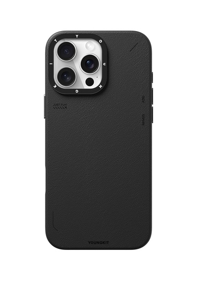 Apple iPhone 16 Pro Max Uyumlu Kılıf Magsafe Özellikli Basit Mat Deri Desenli Youngkit Tech Fashion Serisi Siyah