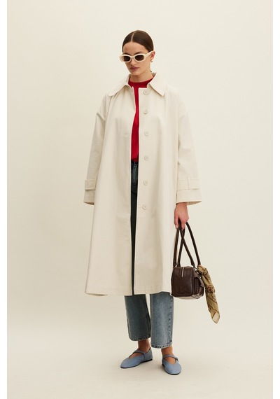 Manuka Kemerli Oversize Gabardin Trençkot Çok Renkli