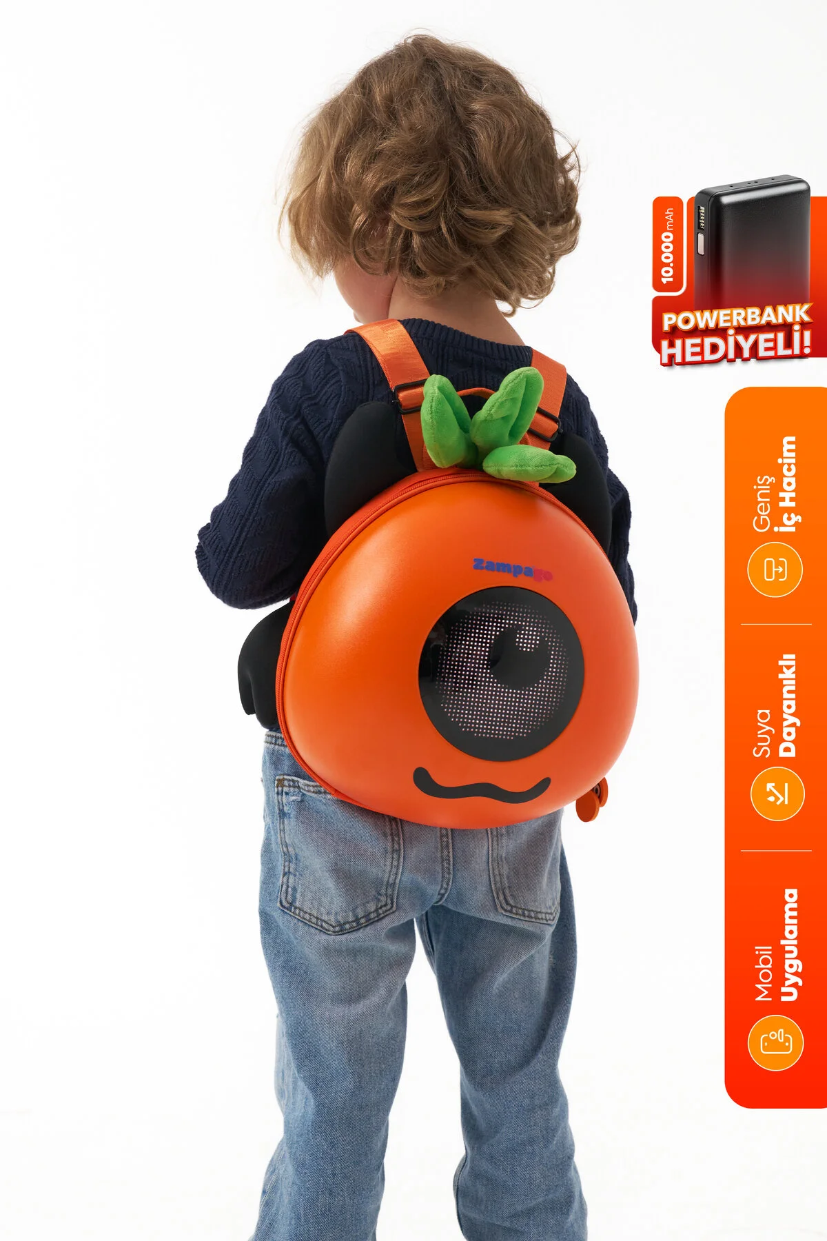 Zampago Carrot Led Işıklı Çocuk Sırt Çantası - 10.000 Mah Powerbank Hediyeli Turuncu