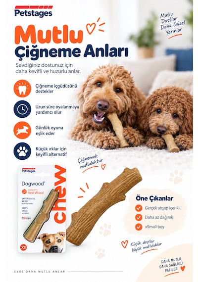 Petstages Dogwood Durable Stick Bitmeyen Kemik Köpek Çiğneme Oyuncağı Xsmall