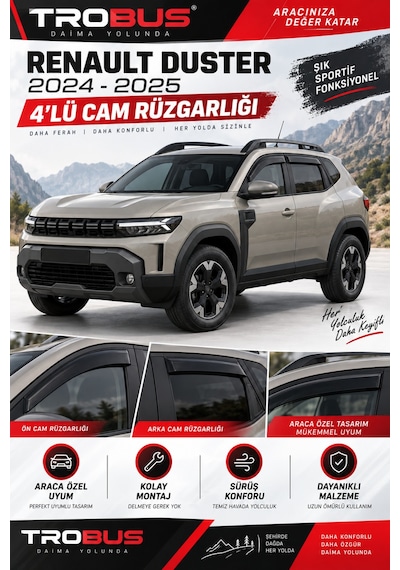 Premium Renault Duster 2024+ Uyumlu Siyah Sport Rüzgarlık 4 Parça