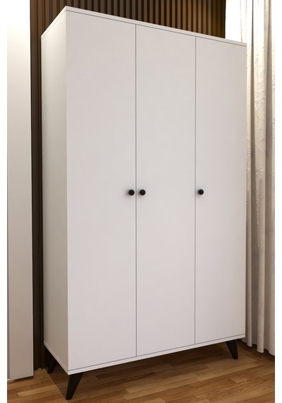 Tocco 1081 İzel 3 Kapaklı Askılıklı Raflı Lüx Gardırop-beyaz