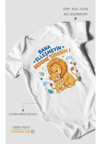 Morivokids Bana Elleşmeyin Dedemle Giderim Kısa Kollu Bebek Body %100 Pamuk Beyaz