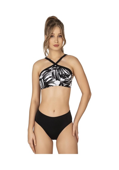 Endeep Kadın Halter Yaka Siyah Beyaz Desenli Bikini Takımı-siyah