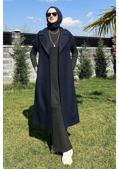 Rabia Şamlı Apoletli Lacivert Yelek Normal