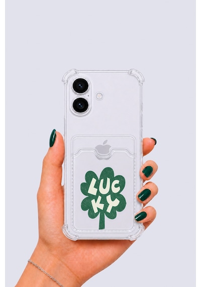 Apple iPhone Uyumlu 16 Kartlıklı Lucky Yonca Desenli Kılıf