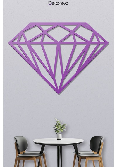 Elmas Geometrik Metal Duvar Tablosu - Metal Duvar Sanatı - Mor - 21 X 30 Cm