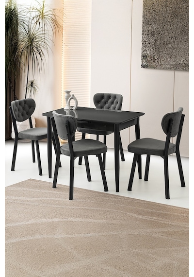 Mini 60 X 100 Milano Koyu Gri Mdf Ortadan Açılır Masa 4 Adet Simge Sandalye