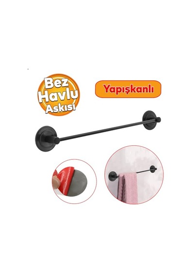 Badem10 Lavabo Banyo Mutfak Yapışkanlı Bez Havlu Standı Askısı Paslanmaz Metal Siyah Uzun Bez Havluluk 12 Izgara